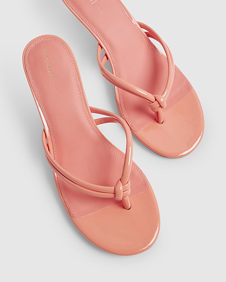 Pink Knotted Toe Thong Heeled Sandals
