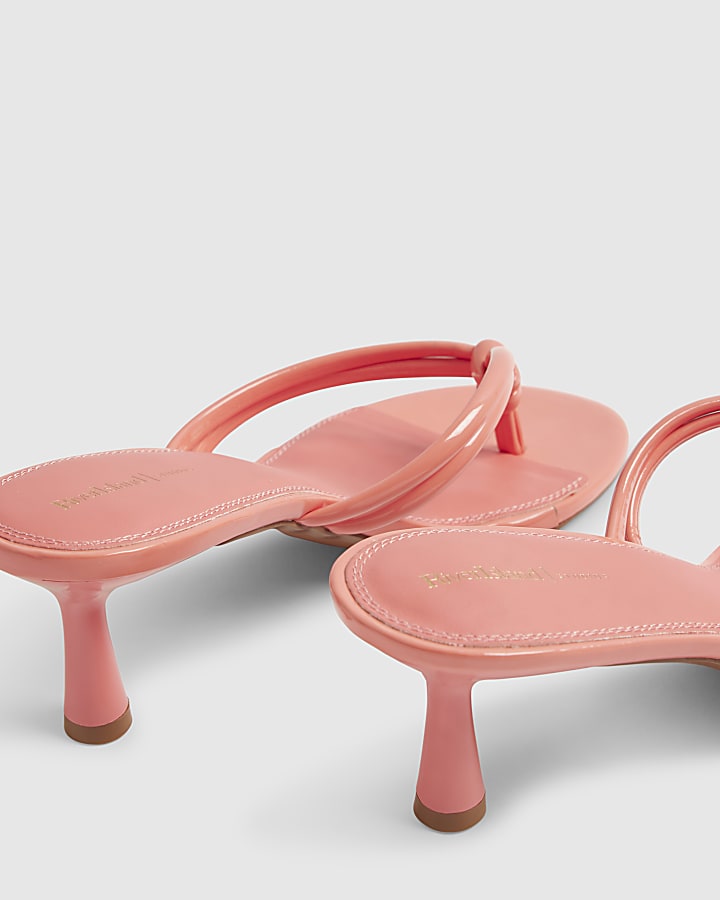 Pink Knotted Toe Thong Heeled Sandals
