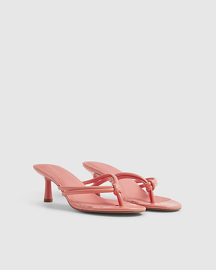 Pink Knotted Toe Thong Heeled Sandals
