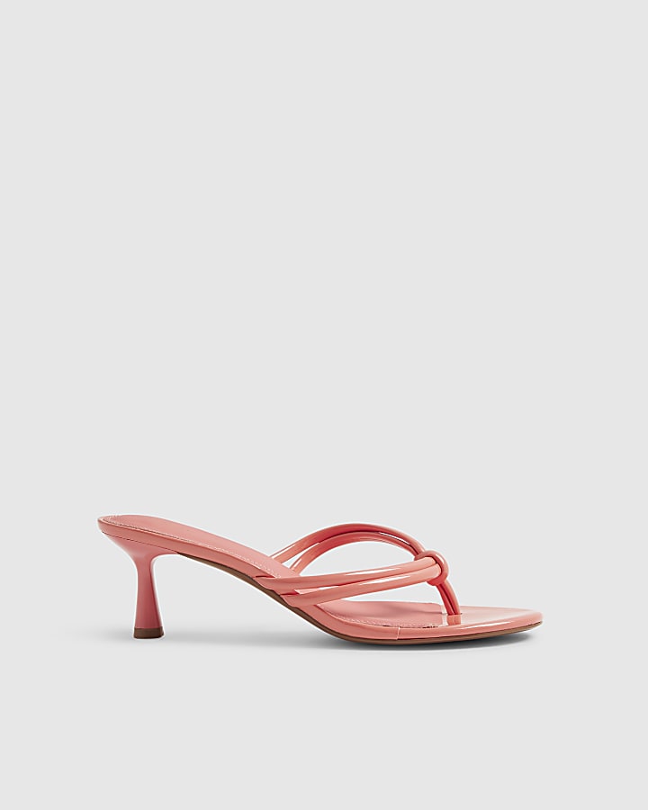 Pink Knotted Toe Thong Heeled Sandals