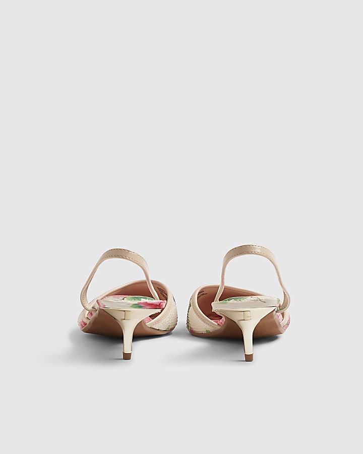 Pink Floral Diamante Slingback Court Heels