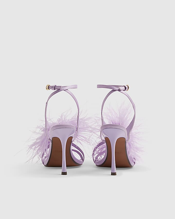 Purple Feather Heeled Sandals
