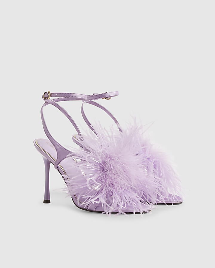 Purple Feather Heeled Sandals
