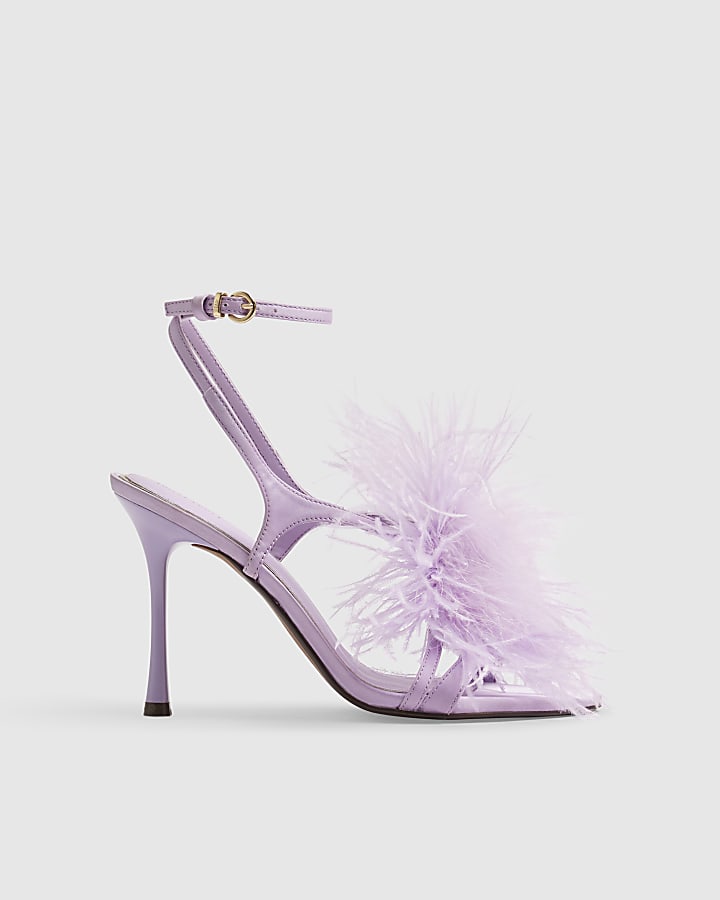 Purple Feather Heeled Sandals