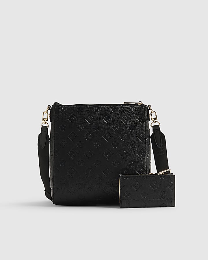 Black Monogram Embossed Messenger Bundle