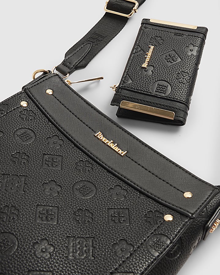 Black Monogram Embossed Messenger Bundle
