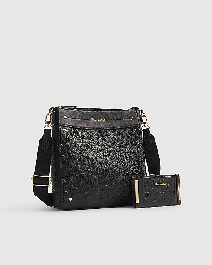Black Monogram Embossed Messenger Bundle