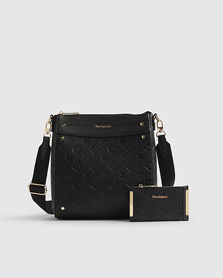 Black Monogram Embossed Messenger Bundle