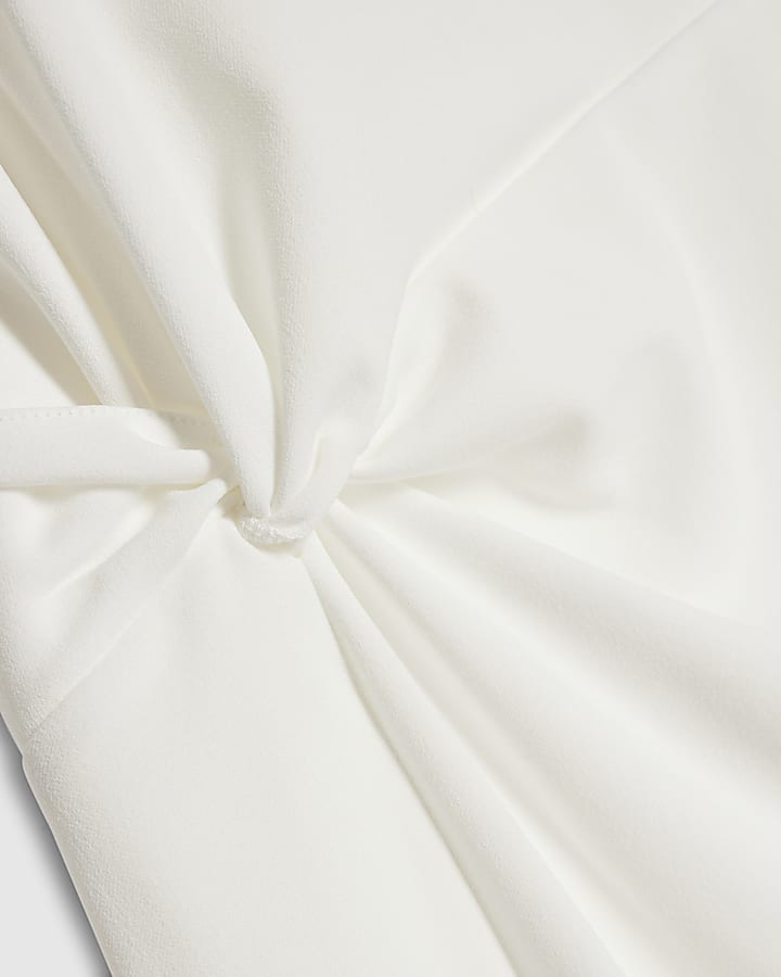 Cream Tie Side Drape Midi Dress