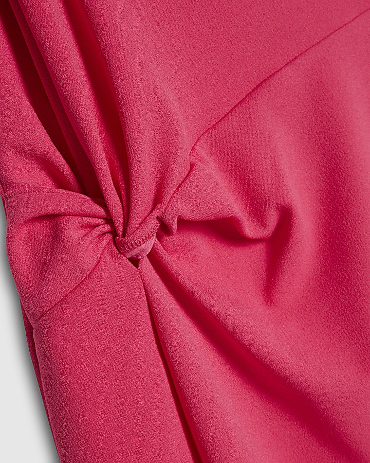 Pink Tie Side Drape Midi Dress