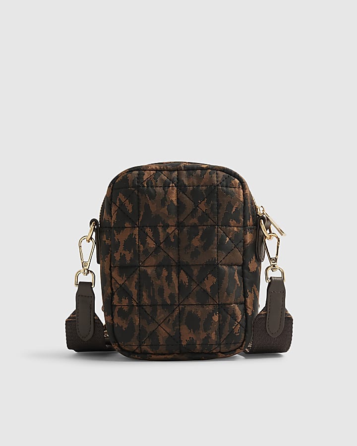 Brown Leopard Webbing Strap Crossbody Bag