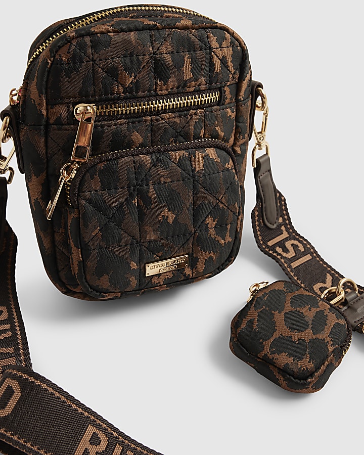 Brown Leopard Webbing Strap Crossbody Bag