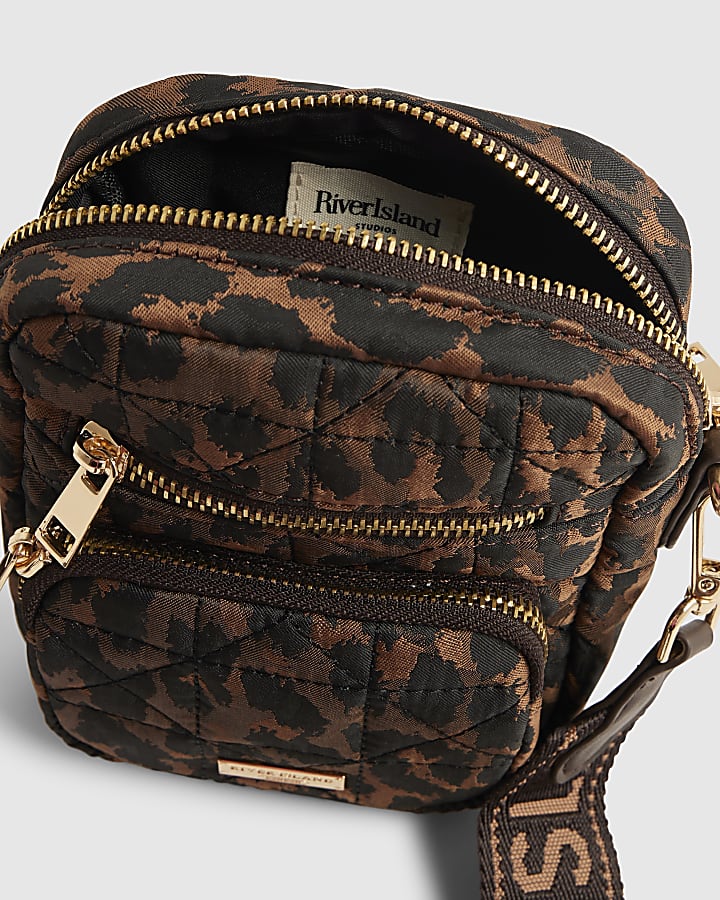 Brown Leopard Webbing Strap Crossbody Bag