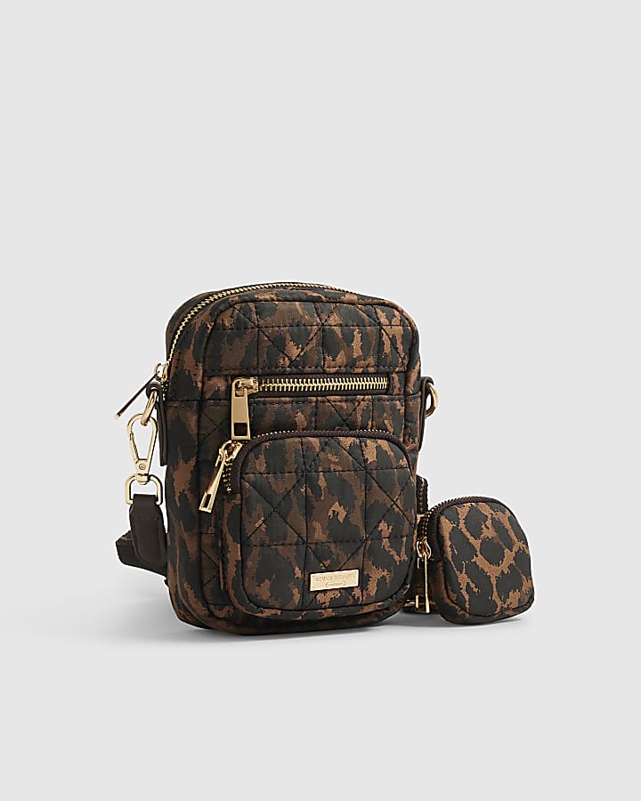 Brown Leopard Webbing Strap Crossbody Bag
