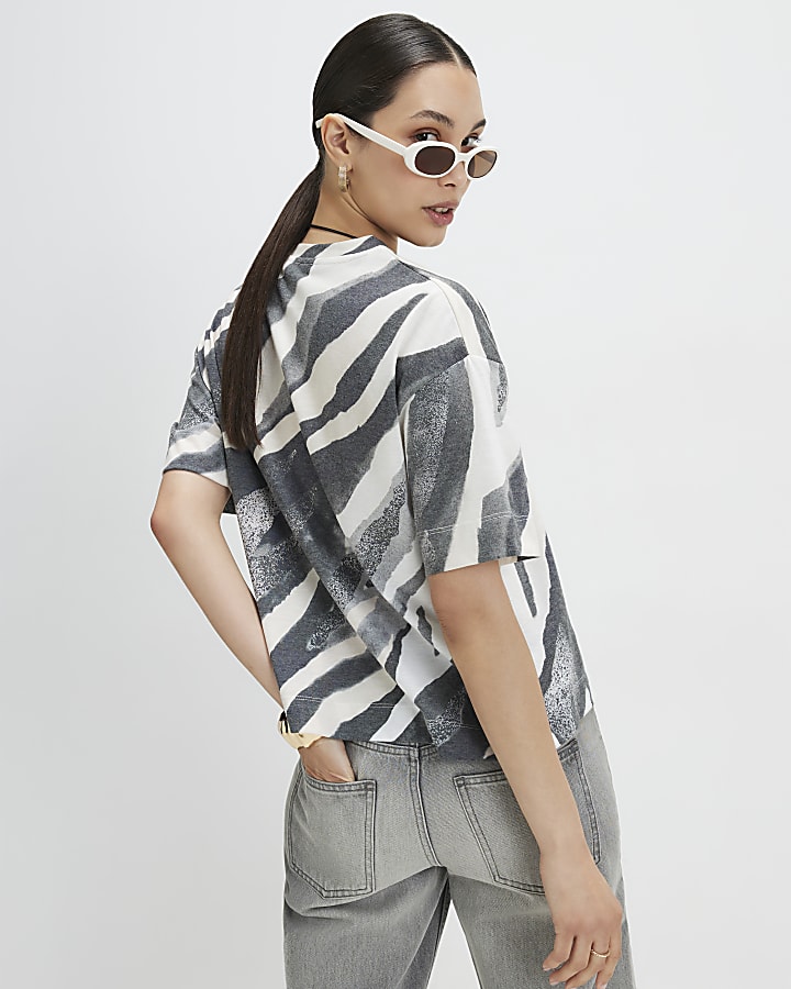 Grey Zebra Print Boxy T-shirt