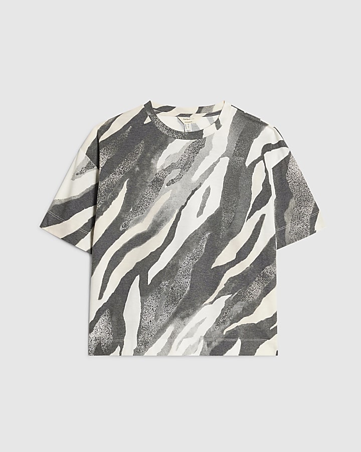Grey Zebra Print Boxy T-shirt