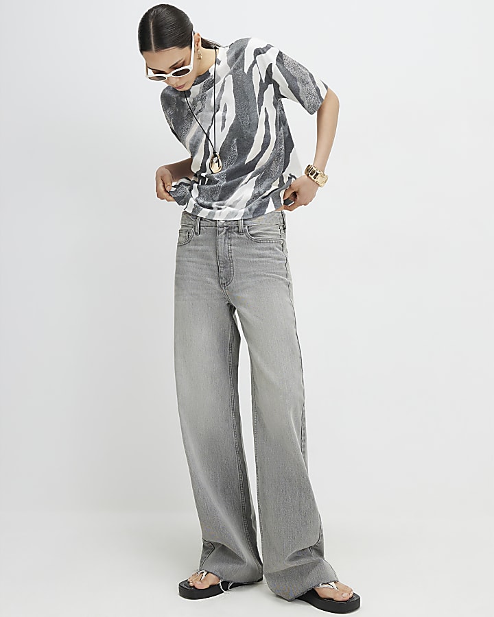Grey Zebra Print Boxy T-shirt
