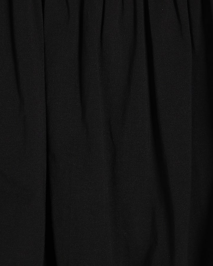 Black Cotton Short Sleeve Bubble Hem T-shirt