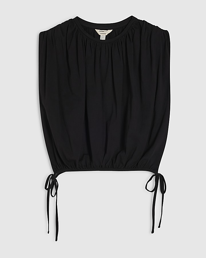 Black Cotton Short Sleeve Bubble Hem T-shirt