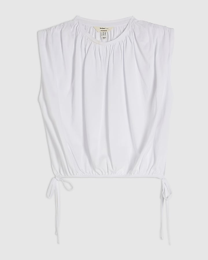 White Cotton Sleeveless Bubble Hem T-Shirt