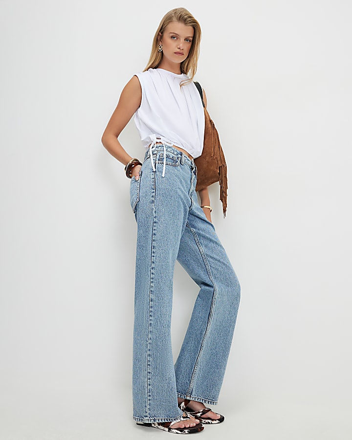 White Cotton Sleeveless Bubble Hem T-Shirt