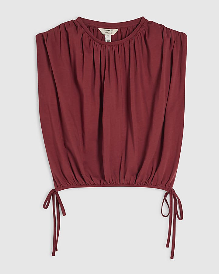 Red Short Sleeve Bubble Hem T-shirt