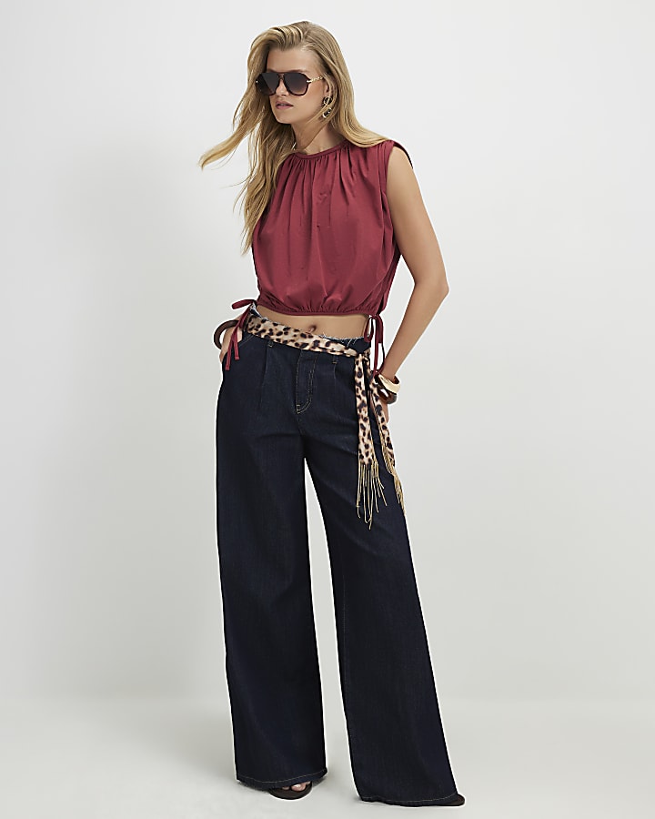 Red Short Sleeve Bubble Hem T-shirt
