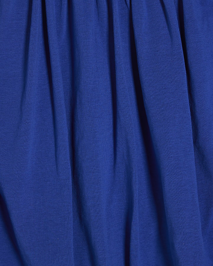 Blue Cotton Sleeveless Bubble Hem T-shirt