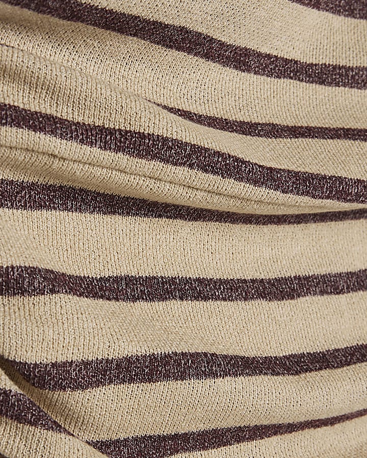 Beige Striped Banded Hem Drape Top