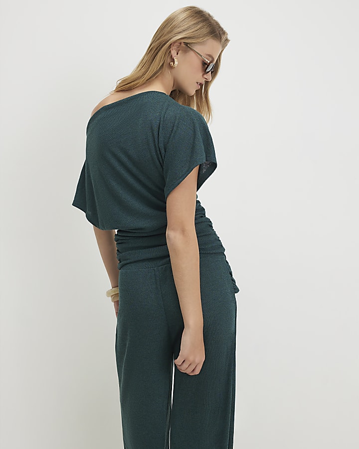 Green Cotton Banded Hem Drape Top