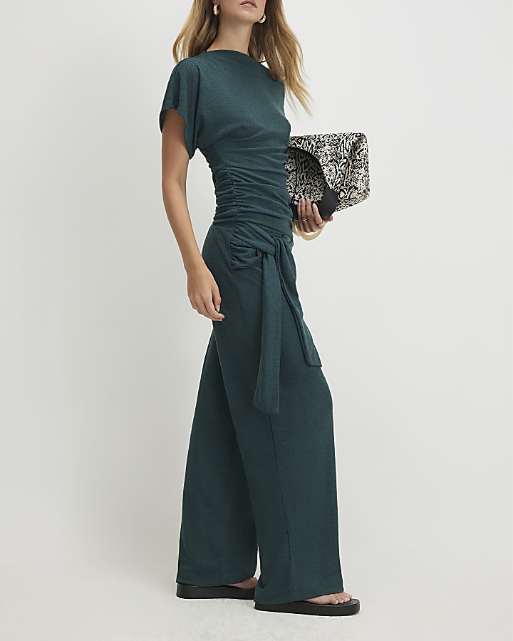 Green Cotton Tie Waist Trousers