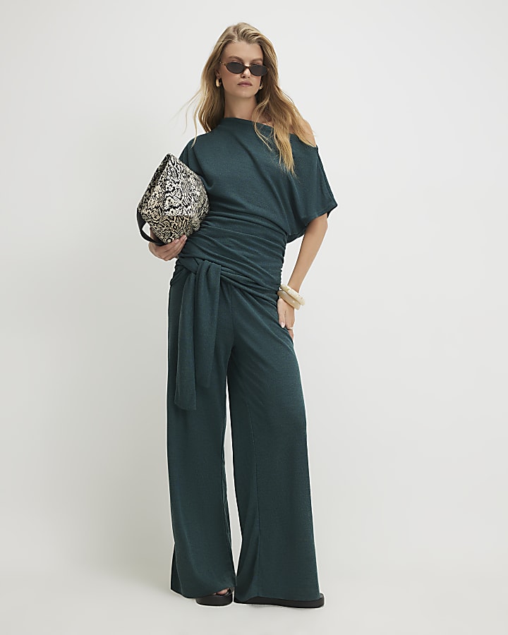 Green Cotton Tie Waist Trousers