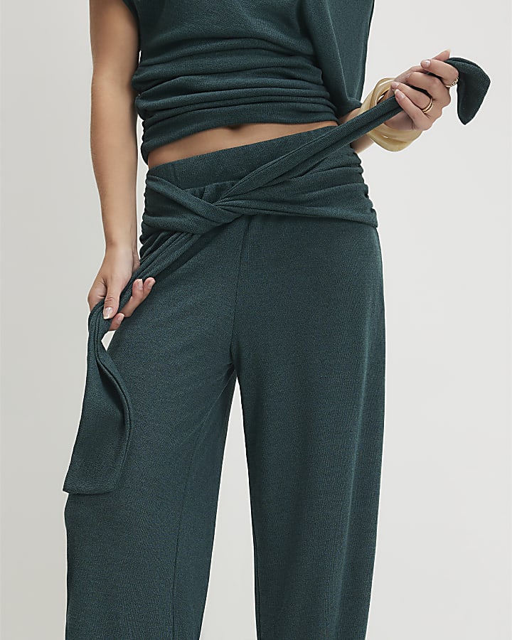 Green Cotton Tie Waist Trousers