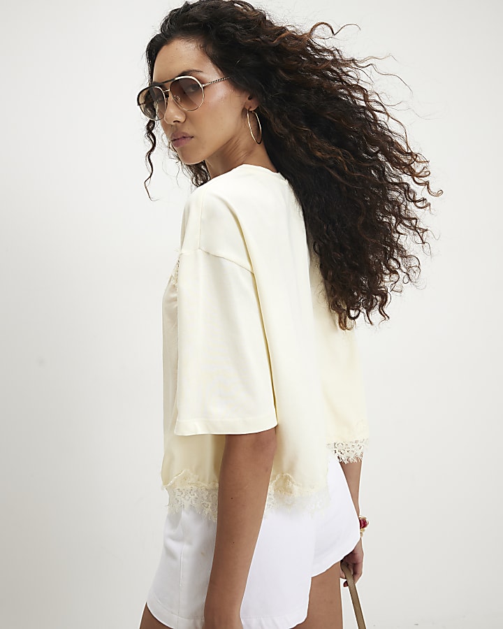 Yellow Cotton Lace Front T-Shirt
