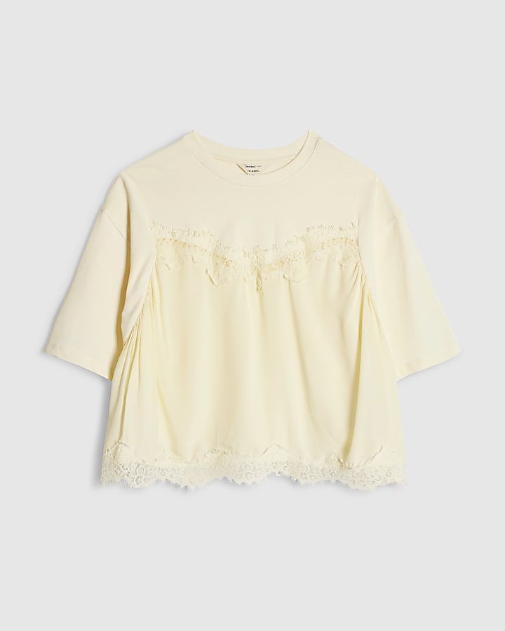 Yellow Cotton Lace Front T-Shirt