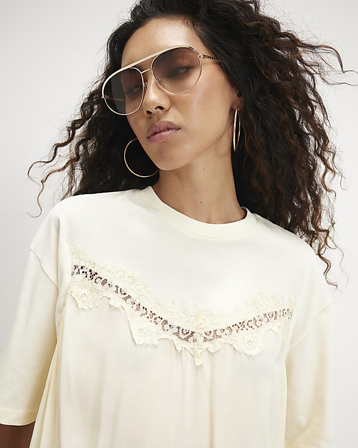 Yellow Cotton Lace Front T-Shirt