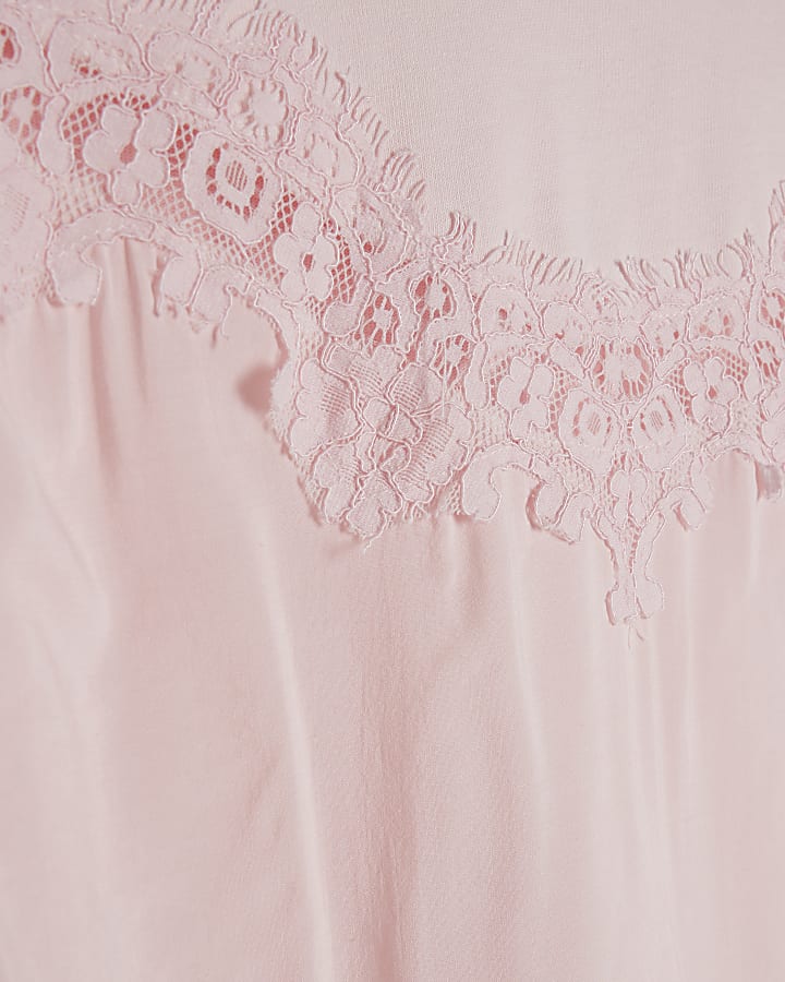 Pink Short Sleeve Lace Front T-Shirt
