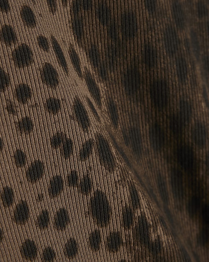 Brown Animal Print Long Sleeve Ribbed Top