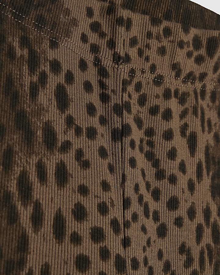 Brown High Waisted Print Rib Flared Leggings