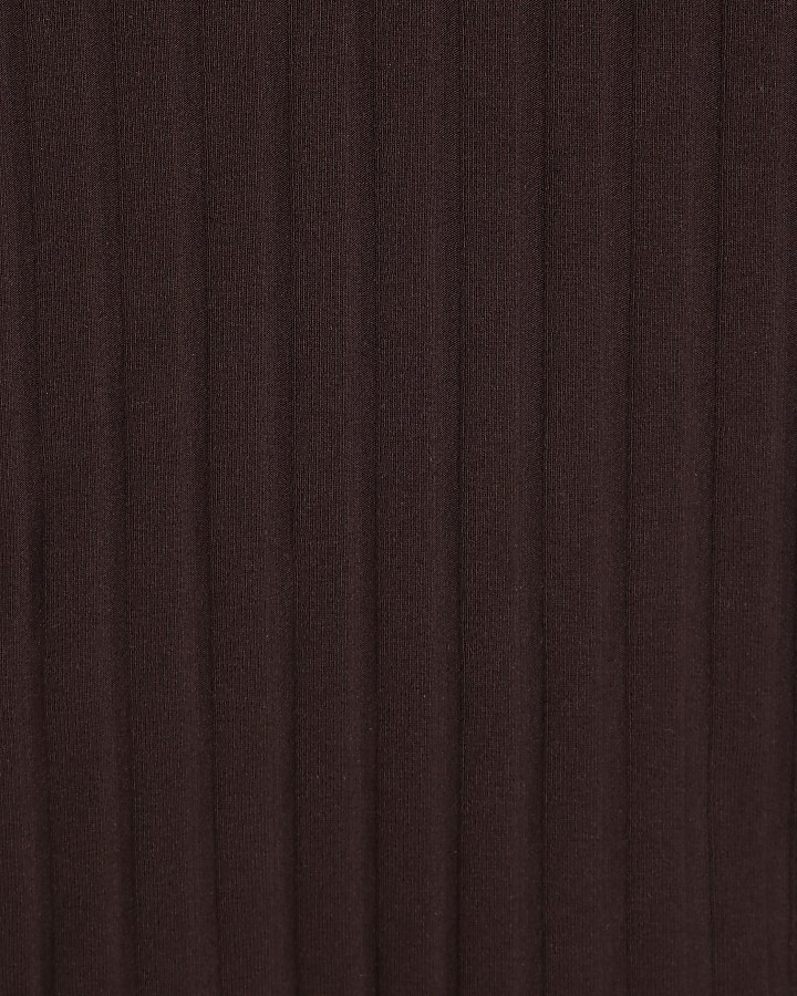 Brown Wide Ribbed V Neck Tank Top