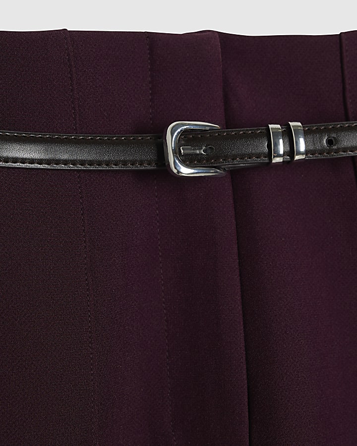 Purple Belted Cropped Straight Leg Trousers