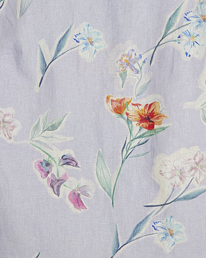 Purple Linen Blend Floral Tank Top