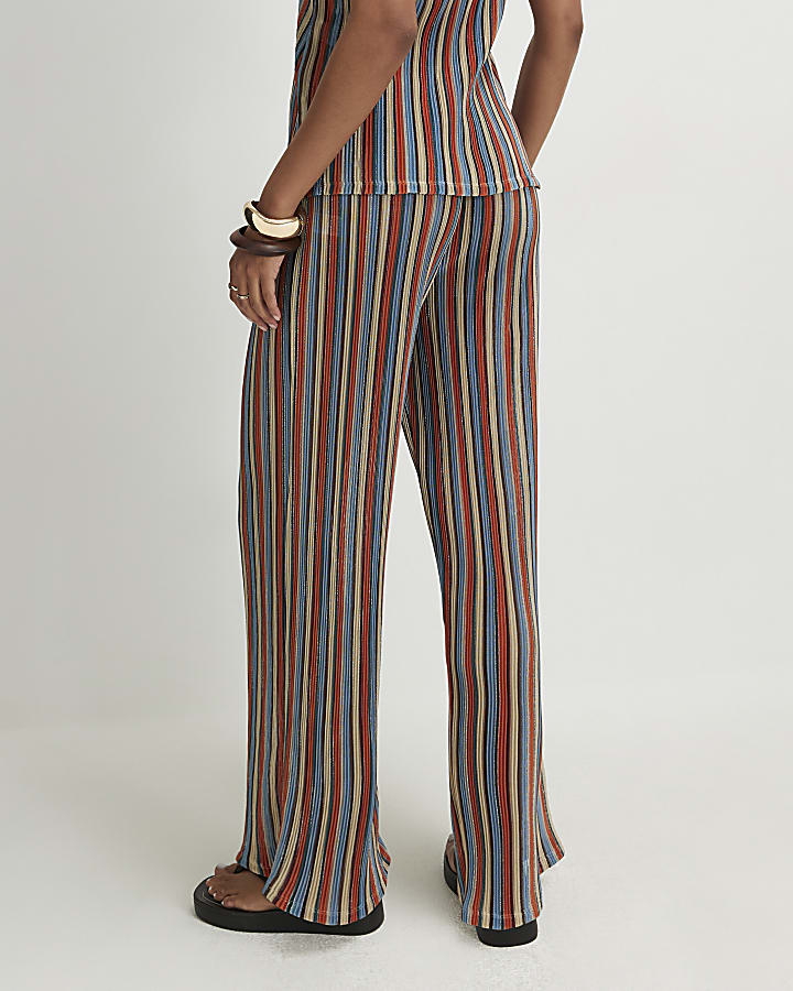 Red Metallic Stripe Wide Leg Trousers