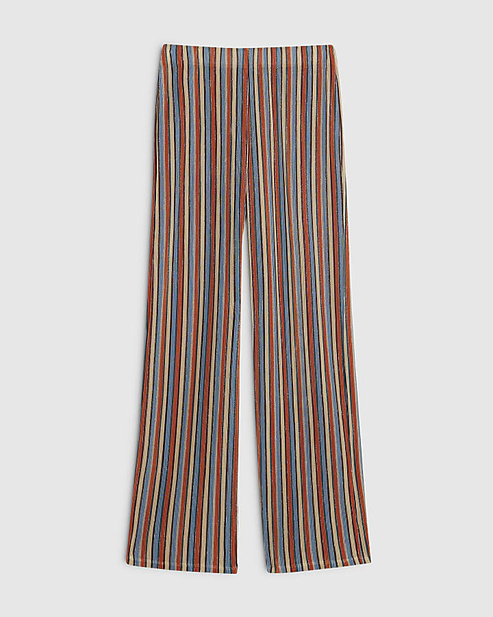 Red Metallic Stripe Wide Leg Trousers