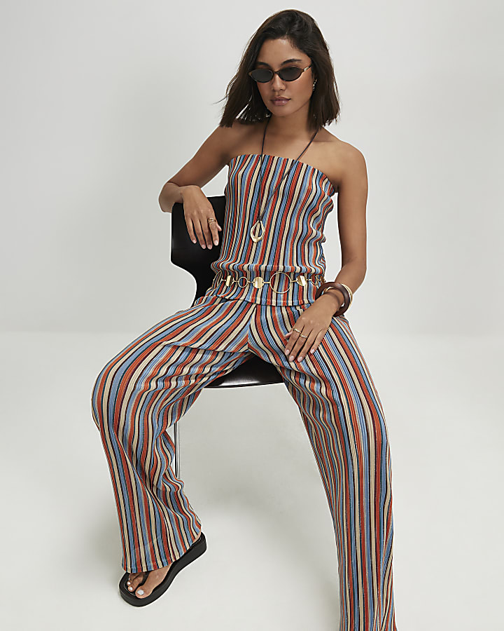 Red Metallic Stripe Wide Leg Trousers