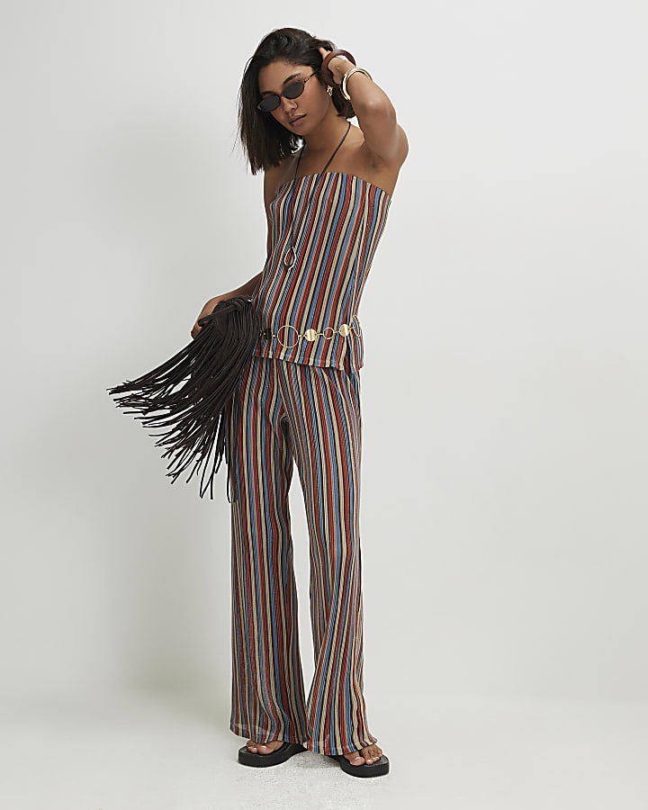 Red Metallic Stripe Wide Leg Trousers