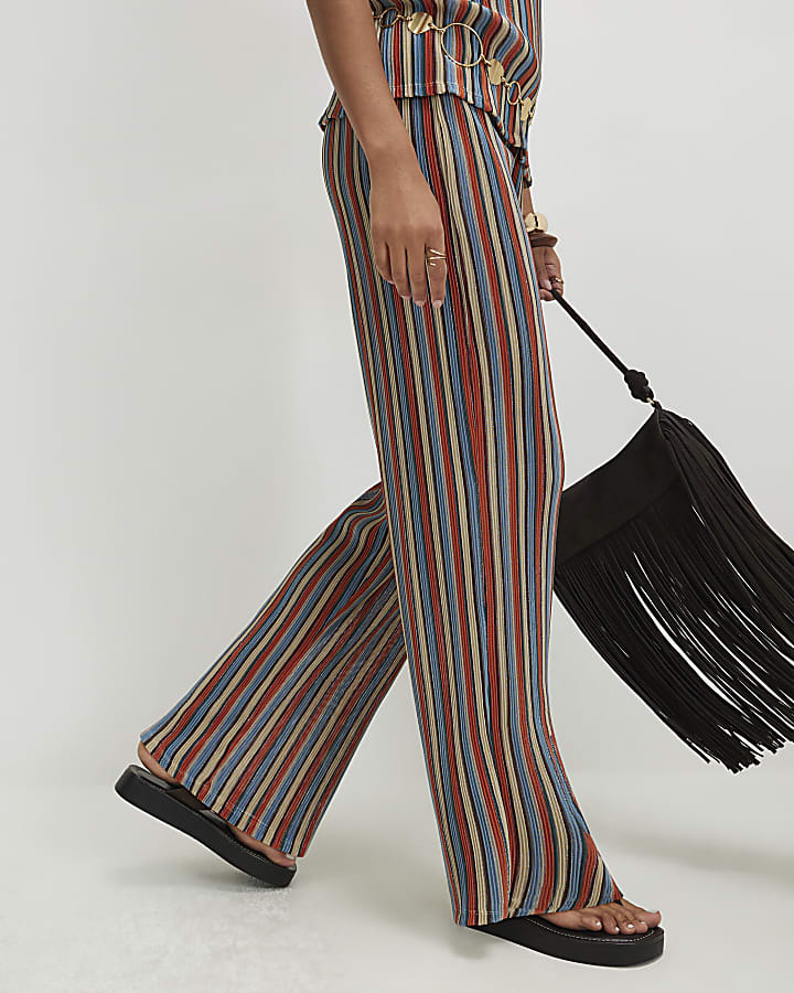 Red Metallic Stripe Wide Leg Trousers
