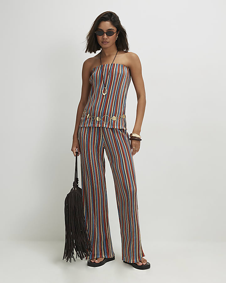 Red Metallic Stripe Bandeau Top