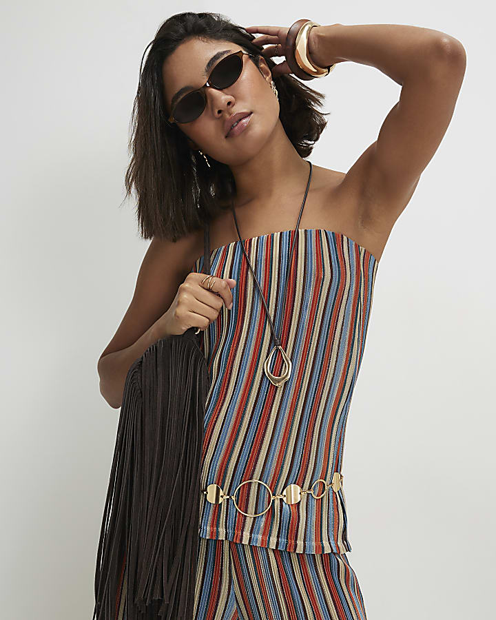 Red Metallic Stripe Bandeau Top
