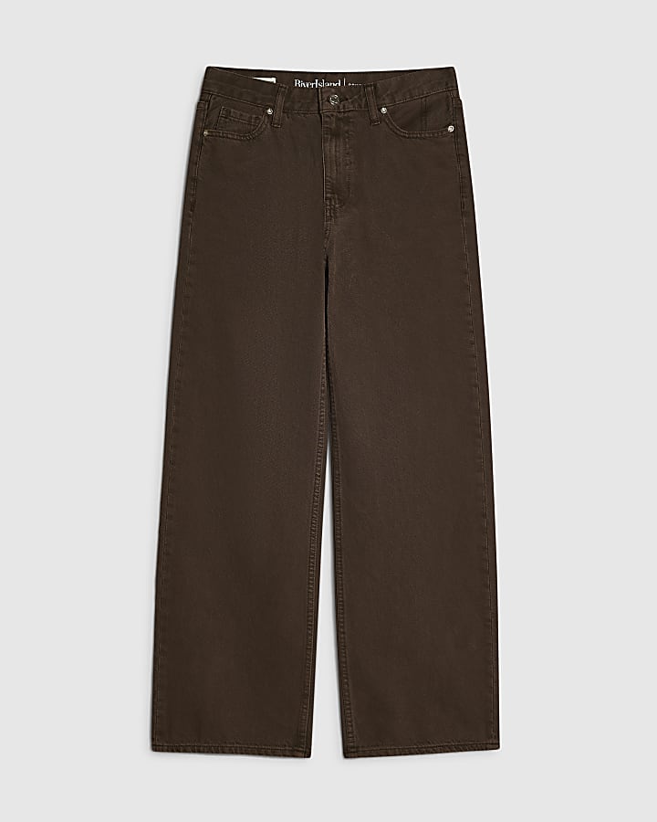 Brown High Waisted Relaxed Straight Leg Jeans